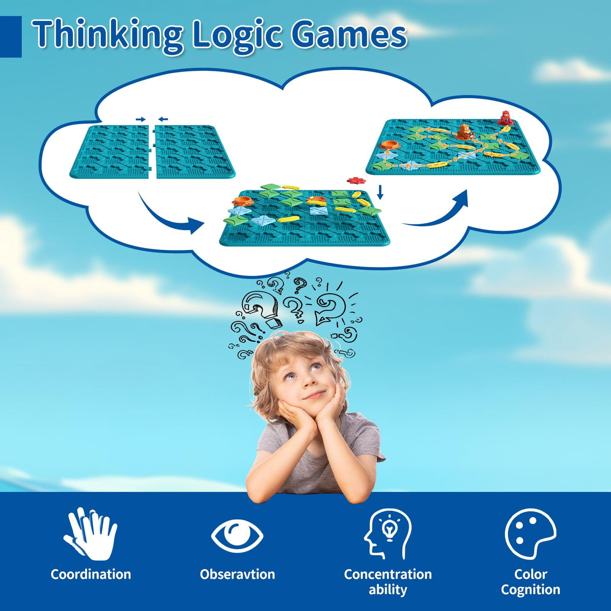 Brain Stem Activity Logic Kits, Board Teaser Games & Puzzles Toys with 200+ Challenges, 4 Difficulty Levels for Kids Ages 3-10, Educational Learning Maze Games for Toddlers