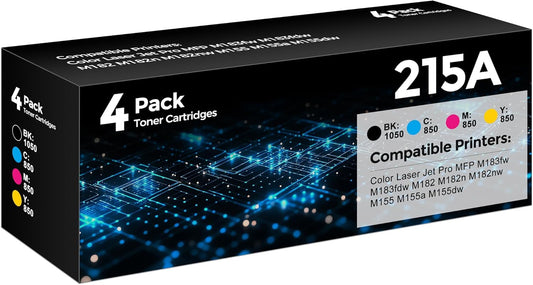 215A Toner Cartridges 4Pack Compatible for HP 215A Toner Cartridge with 215A Toner Color Laser Jet Pro MFP M183fw M183fdw M182 M182n M182nw M183 Pro M155 M155a M155dw(Black/Cyan/Yellow/Magenta)