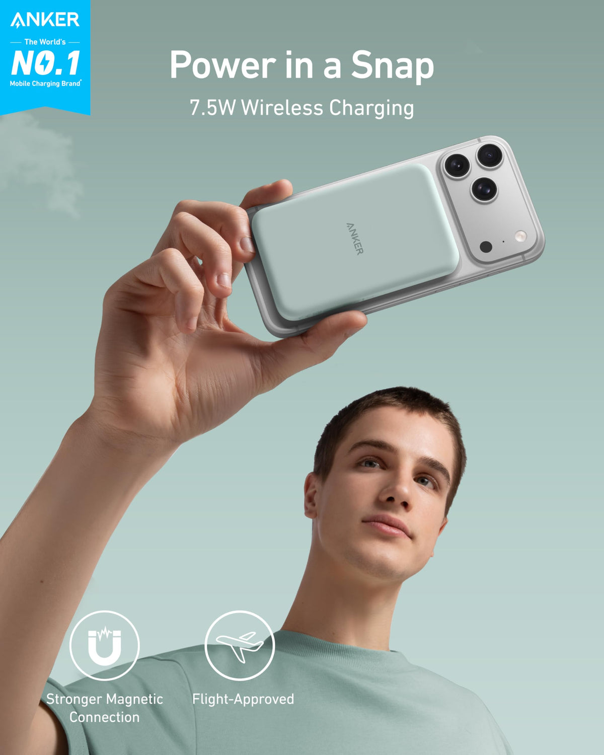 Anker 621 Magnetic Portable Charger (MagGo), 5,000mAh Wireless Power Bank with USB-C Cable, Magsafe-Compatible Battery Pack for iPhone 16/15/14/13/12 Series