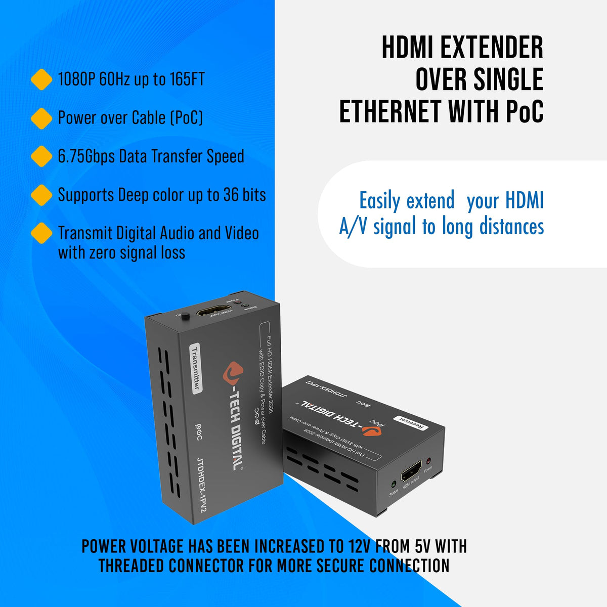 J-Tech Digital HDMI Extender over cat5e/6 1080P@200ft HDMI Balun Over Single Ethernet Supports EDID Copy Compatible with Dolby Digital DTS