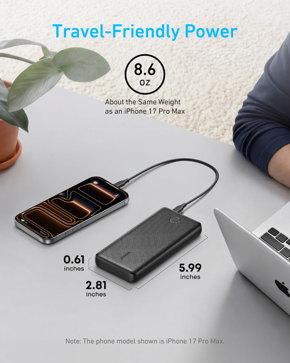 Anker Power Bank(PowerCore 10K), Compact Travel-Ready 10,000mAh Battery Pack with PowerIQ Charging Technology, 5V/3A High-Speed Charging for iPhone, iPad,and More (1, Black)
