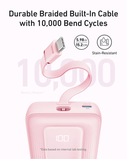 Anker Zolo Power Bank (2025 Upgraded Version), 20,000mAh 30W High-Speed Portable Charger with Built-in USB-C Cable, Battery Pack for iPhone 17/16 / 15 Series, Galaxy, and More