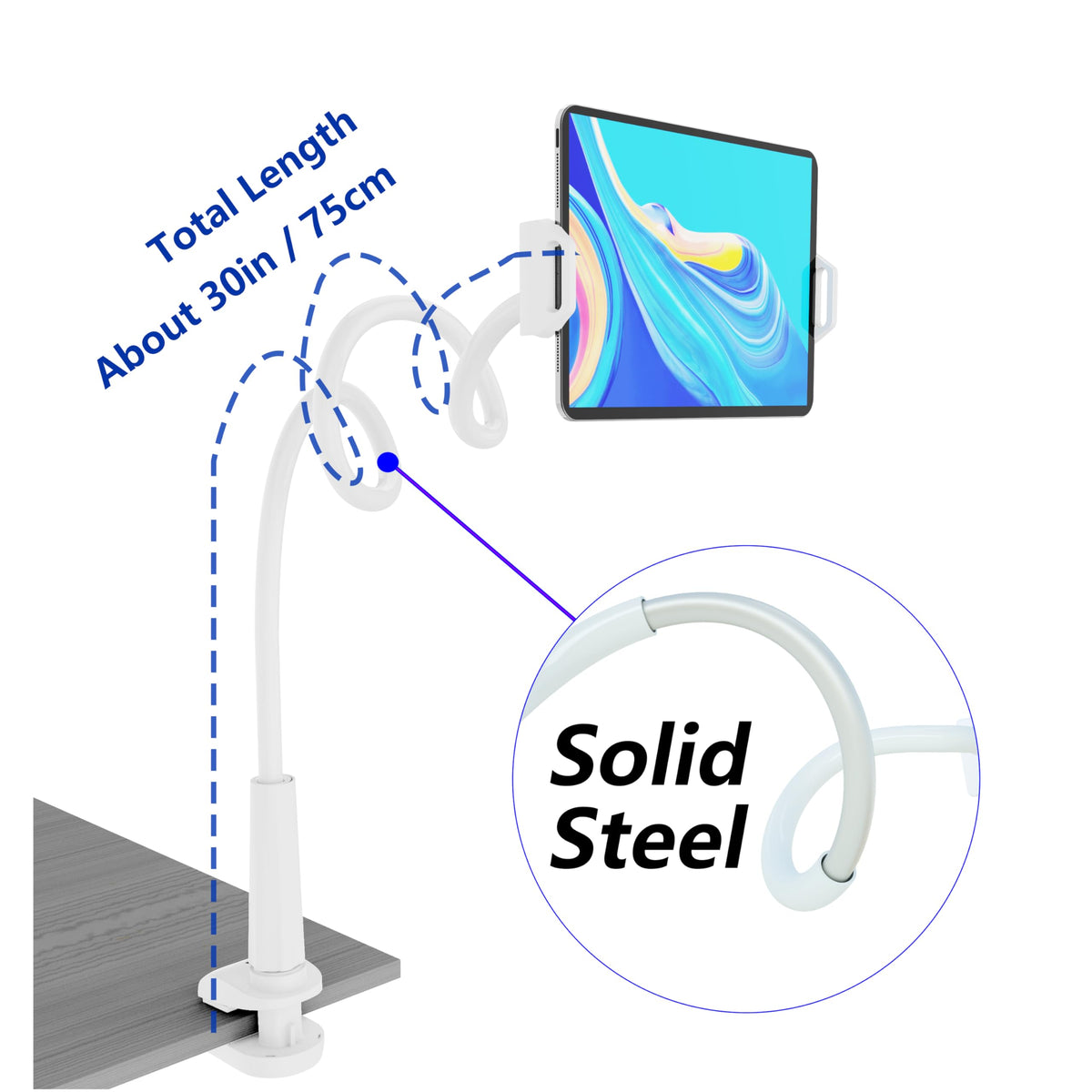 MAGIPEA Gooseneck Tablet Holder for Bed, Flexible Tablet Stand Holder with 360° Adjustable, Hands Free Tablet Mount Clip, Compatible with iPad/Kindle/Switch/Galaxy Tabs, More 4.7-13" Devices