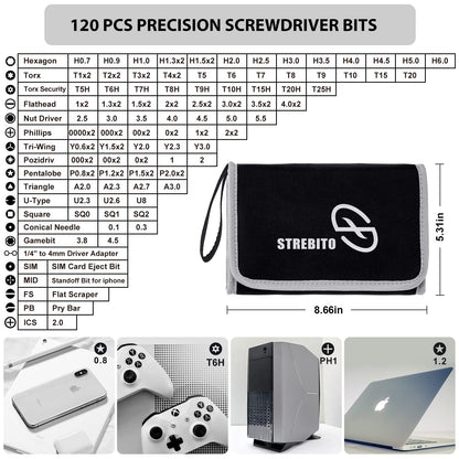 STREBITO Electronics Precision Screwdriver Sets 142-Piece with 120 Bits Magnetic Repair Tool Kit for iPhone, MacBook, Computer, Laptop, PC, Tablet, PS4, Xbox, Nintendo, Game Console