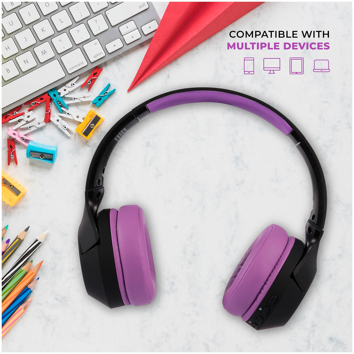 Altec Lansing Kid Safe Noise Cancelling Wireless Headphones 15H Battery, 85dB Volume Limit, Foldable Design Powerful Sound, Active Noise Cancellation Perfect for Kids Ages 7+ (Whiteout Pop Pink)