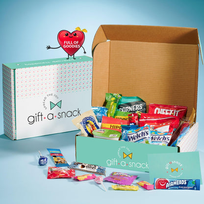 Gift A Snack - Fathers Day Treats Snack Box Variety Pack Care Package + Greeting Card (40 Count) Birthday Sweet Treats Gift Basket, Candies Chips Crackers Bars Office Food Assortments & Variety Gifts