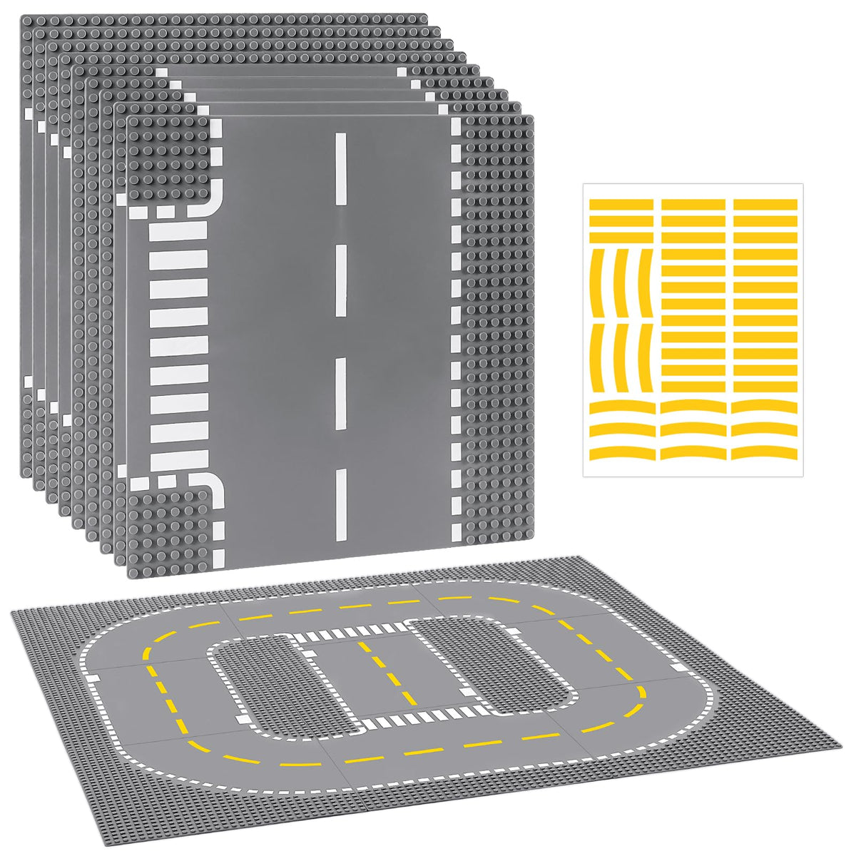 Pokiiulk Classic Gray Baseplates, 32x32 Studs Square Base Plates for Play or Display Bricks Creations, Compatible with Classic Legos, 10" x 10", Pack of 2, Perfect for City Streets, Castle, Mountains