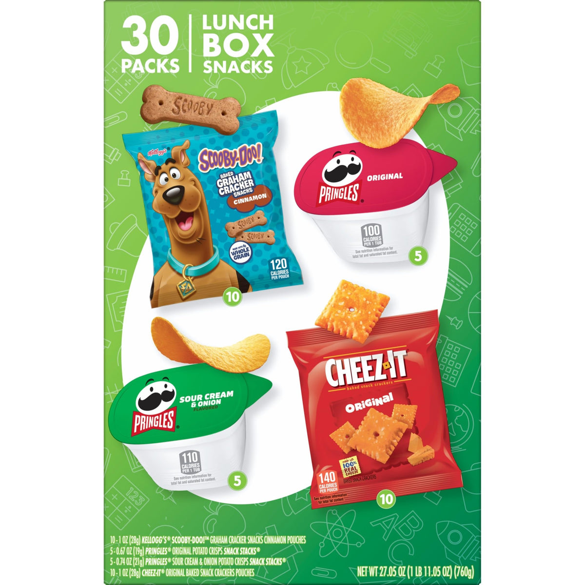 Kellogg's Cheez-It, Pringles & Rice Krispies Treats Snacks Mega Variety Pack, 30.1oz Box (30 Count)