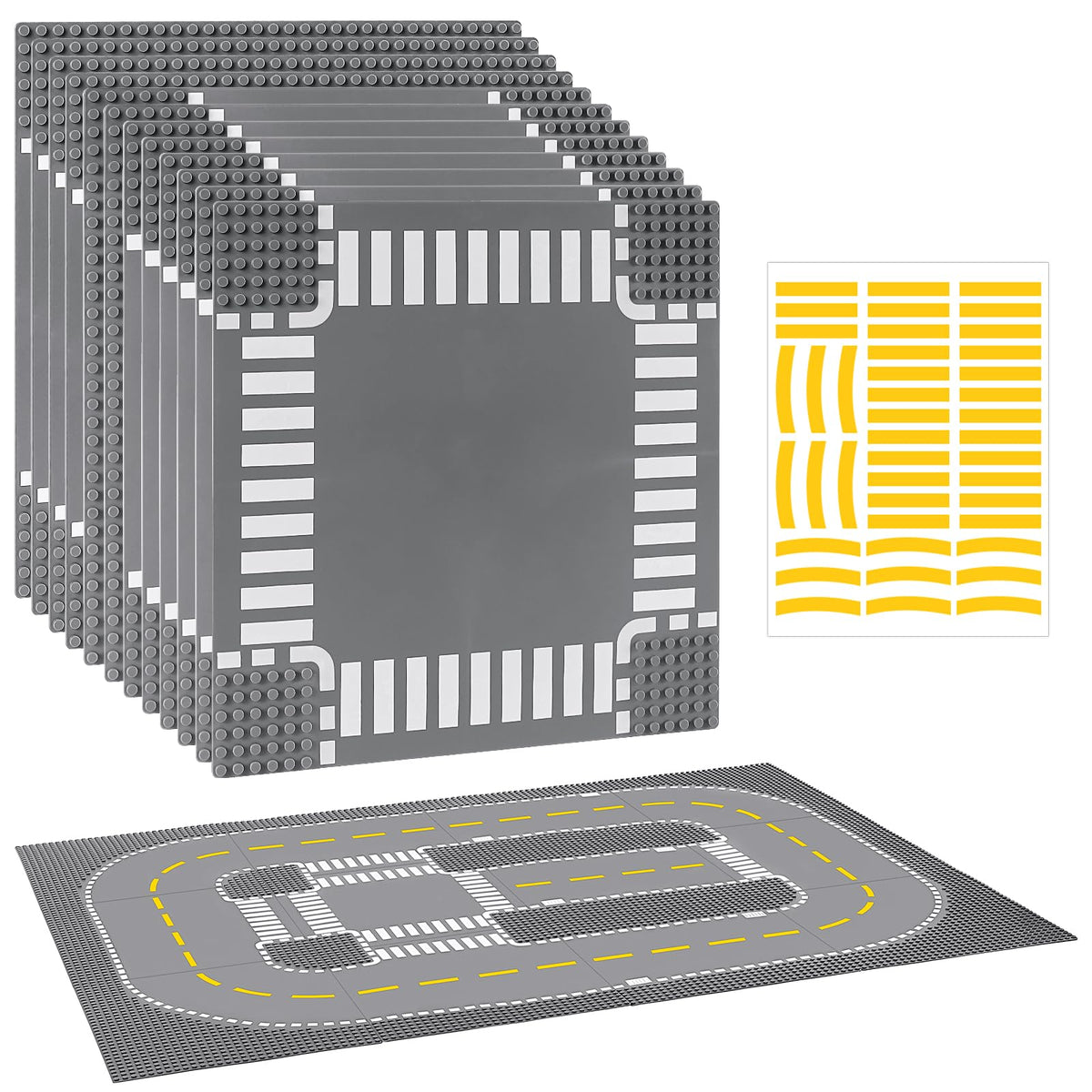 Pokiiulk Classic Gray Baseplates, 32x32 Studs Square Base Plates for Play or Display Bricks Creations, Compatible with Classic Legos, 10" x 10", Pack of 2, Perfect for City Streets, Castle, Mountains