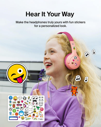 Belkin SoundForm Mini - Wireless Bluetooth Kids Headphones, 30H Battery, 85dB Safe Volume Limit, Built-in Microphone - Toddler On-Ear Earphones for iPhone, iPad - Ideal for School - Blue w/Case