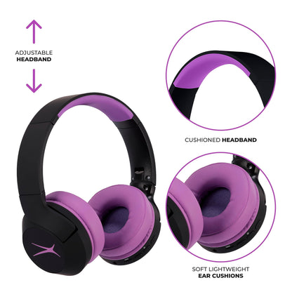 Altec Lansing Kid Safe Noise Cancelling Wireless Headphones 15H Battery, 85dB Volume Limit, Foldable Design Powerful Sound, Active Noise Cancellation Perfect for Kids Ages 7+ (Whiteout Pop Pink)
