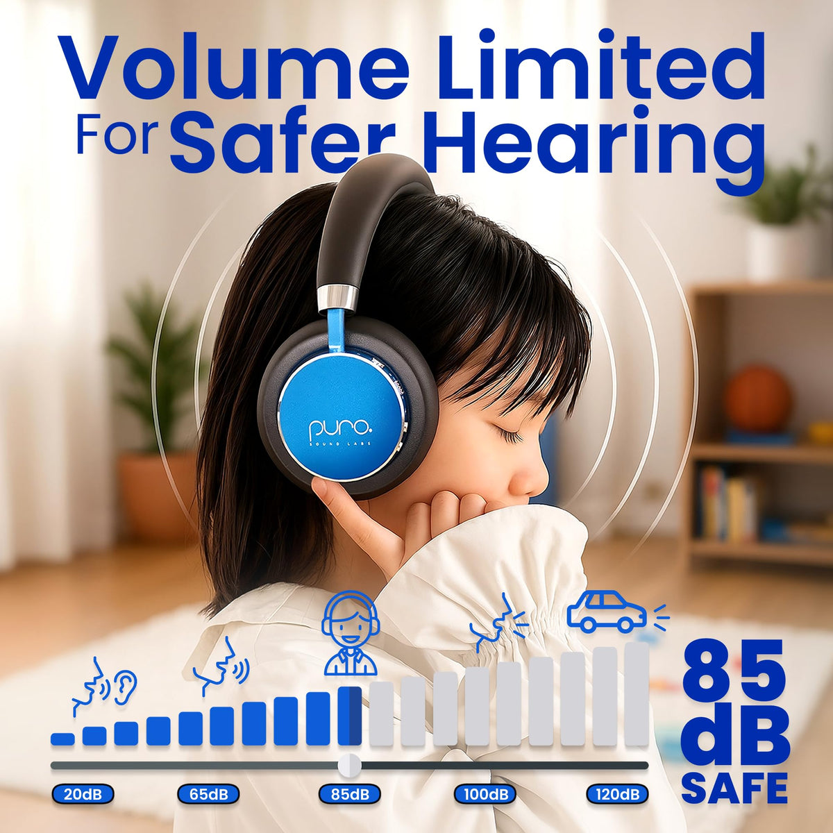 Puro Sound Labs Kids Wireless Headphones – Volume-Limiting 85dB, Built-in Mic, Studio-Grade Sound, 20-Hour Battery Life, Comfortable & Easy to Connect Kids Bluetooth Headphones – BT2200 Plus, Purple