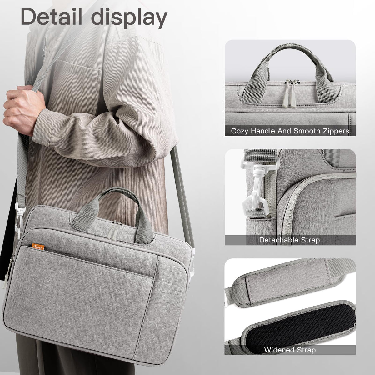 JETech 15 15.6 16 Inch Laptop Bag Case, Waterproof Computer Sleeve Cover Compatible with MacBook Air/Pro 15/16, Surface Book 3/2 15, Dell Inspiron 15.6, HP Pavilion 15.6 (Light Grey)