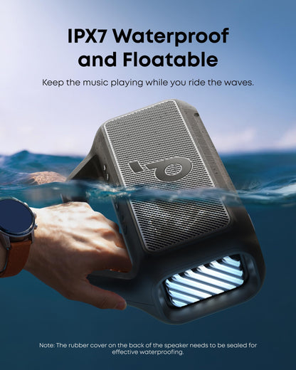 Soundcore Boom 2 By Anker, Outdoor Speaker, 80W, Subwoofer, BassUp 2.0, 24H Playtime, IPX7 Waterproof, Floatable, RGB Lights, USB-C, Custom EQ, Portable for Camping and Beach - Black