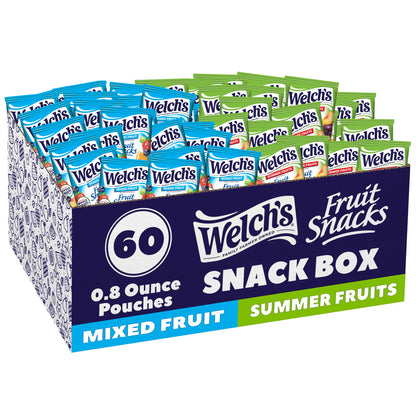 Welch's Fruit Snacks, Mixed Fruit & Summer Fruits Snack Box, Gluten Free, 0.8oz Snack Packs (Pack of 60)