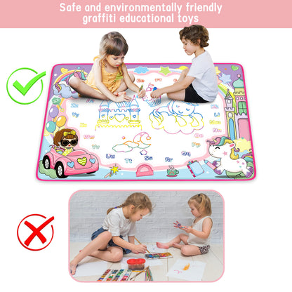 Water Doodle Mat - Kids Painting Writing Color Doodle Drawing Mat Toy Bring Magic Pens Educational Toys for Age 3 4 5 6 7 Year Old Girls Boys Age Toddler Gift