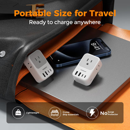 2 Pack European Plug Adapter USB C, TESSAN US to Europe Adapter 4 Outlets 3 USB Charger, Type C International Power Adaptor to Italy Spain France Portugal Iceland Germany, Europe Travel Essentials