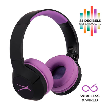 Altec Lansing Kid Safe Noise Cancelling Wireless Headphones 15H Battery, 85dB Volume Limit, Foldable Design Powerful Sound, Active Noise Cancellation Perfect for Kids Ages 7+ (Whiteout Pop Pink)