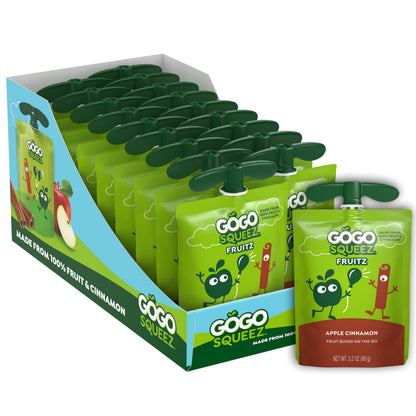 GoGo squeeZ No Sugar Added Applesauce and Fruit Puree, Apple Cinnamon, 3.2 oz Pouches (Pack of 18), Fruit Snacks for Kids, Gluten Free, Nut Free, Recloseable Cap, BPA Free
