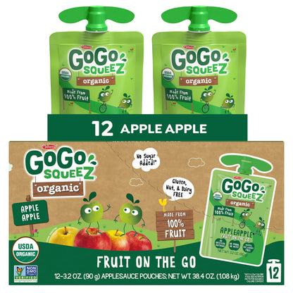 GoGo squeeZ No Sugar Added Organic Fruit & veggieZ Applesauce and Puree Variety Pack, Pedal Peach and Boulder Berry, 3.2 oz Pouches (Pack of 12), Fruit Snacks for Kids, Gluten Free, Nut Free, Recloseable Cap, BPA Free