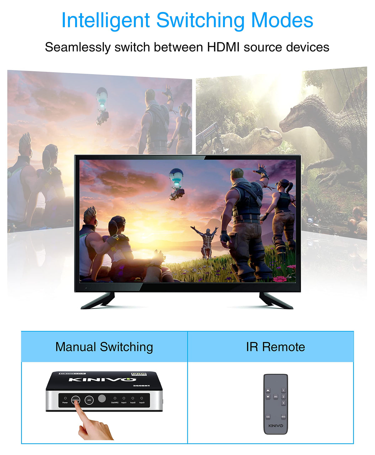 Kinivo HDMI Switch 5 in 1 Out 4K 60Hz (HDR 10, High Speed 18Gbps, IR Remote, HDCP2.2, Dolby Vision, VRR) - 550BN Switcher Compatible with Roku, PS5, Xbox, Apple TV, Nintendo Switch 2, Cable Box