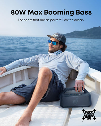 Soundcore Boom 2 By Anker, Outdoor Speaker, 80W, Subwoofer, BassUp 2.0, 24H Playtime, IPX7 Waterproof, Floatable, RGB Lights, USB-C, Custom EQ, Portable for Camping and Beach - Black
