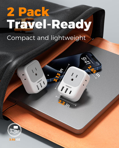 2 Pack European Plug Adapter USB C, TESSAN US to Europe Adapter 4 Outlets 3 USB Charger, Type C International Power Adaptor to Italy Spain France Portugal Iceland Germany, Europe Travel Essentials