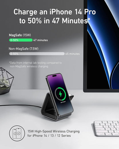Anker MagSafe Charger Stand, 737 MagGo Charger, 3-in-1 Charging Stand with MFi-Certified 15W Max Fast Charging, iPhone 15/14/13/12 Series, Apple Watch S8/7/6, AirPods, 30W USB-C Adapter Included