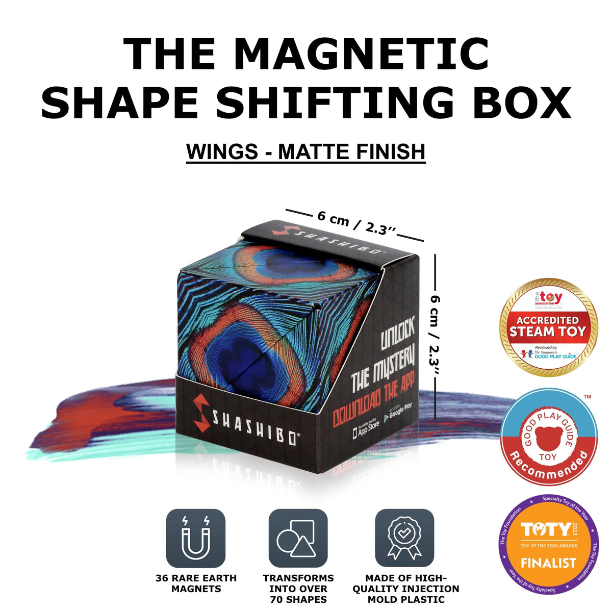 Shashibo Shape Shifting Box - Award-Winning STEM Fidget Toy with Ultra Strong Magnets - Puzzle Cube Transforms Into 100+ Shapes, Perfect Sensory Gift for Kids, Teens, and Adults (Spaced Out)