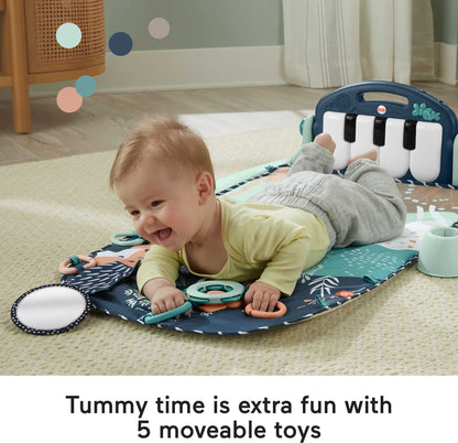 Fisher-Price Baby Playmat Glow and Grow Kick & Play Piano Gym, Blue Musical Learning Toy with Developmental Activities for Newborns 0+ Months