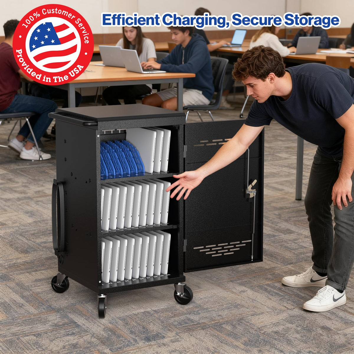POCHAR 30 Devices Open Laptop Charging Cart for iPads, Tablets - Laptop & Tablet Storage Carts for Classroom, Office - Chromebook Charging Station Cart with Cable Management & Surge Protection