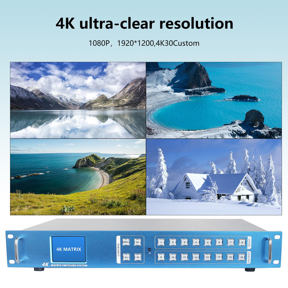 ICUIXIAN 16x16 HDMI Matrix Switch 4K@30Hz with Web GUI+LAN Port+Rs232 Control, Rack Mount HDMI Matrix 16x16 Support EDID, HDCP, Backlit Button, LED Screen Display (16 hdmi switcher 1x16 Splitter)