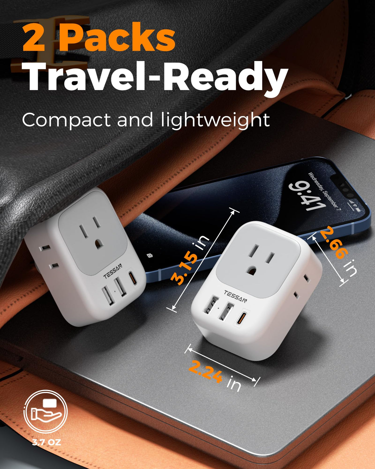 2 Pack European Plug Adapter USB C, TESSAN US to Europe Adapter 4 Outlets 3 USB Charger, Type C International Power Adaptor to Italy Spain France Portugal Iceland Germany, Europe Travel Essentials