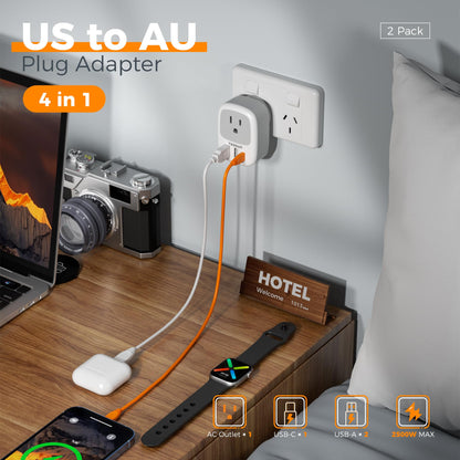 2 Pack European Travel Plug Adapter, TESSAN US to Europe Plug Adapter with 3 USB Ports (1 USB C), Type C Power Outlet for EU International Italy Iceland Spain France Germany