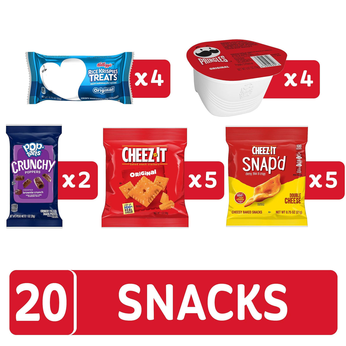 Kellogg's Cheez-It, Pringles & Rice Krispies Treats Snacks Mega Variety Pack, 30.1oz Box (30 Count)