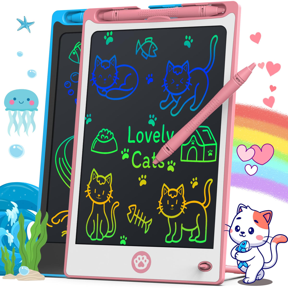Hockvill LCD Writing Tablet for Kids 8.8 Inch, Toys for Girls Boys Drawing Pad for 3 4 5 6 7 Year Old Kids Toys, Children Christmas Birthday Gift for Kids Toddler Doodle Board Travel Essentials