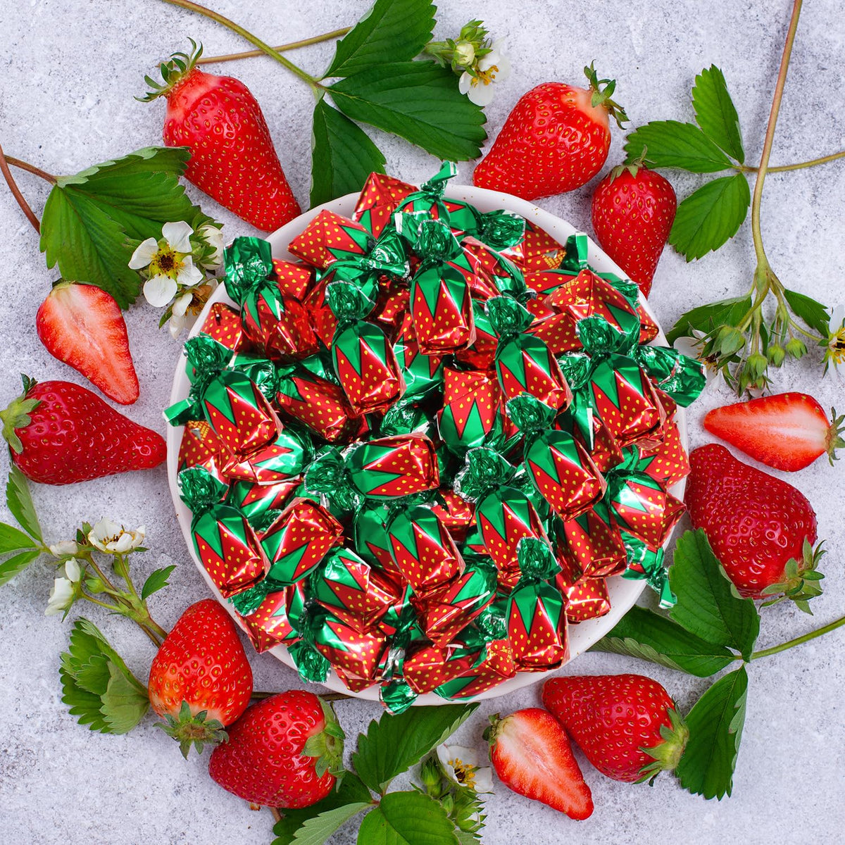 Strawberry Filled Hard Candy Bon Bons 2 lbs Bulk Pack - Individually Wrapped Christmas Fruit-Filled Candy, Classic Strawberry Hard Candy for Holiday Treats, Parties, and Snacks