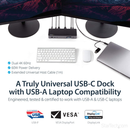 StarTech.com USB-C Triple Monitor Docking Station for MacBook Pro / Air M1 M2 M3 M4 & Windows, Universal 4K HDMI DP Dock, Thunderbolt Compatible, 100W Laptop Charging - TAA, Black, Silver