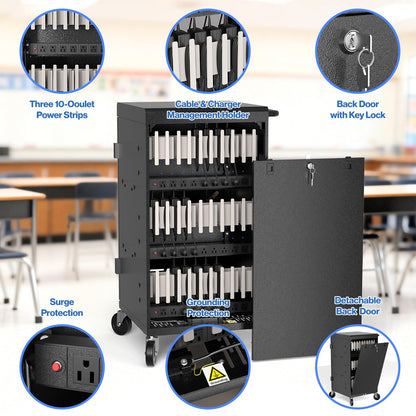 POCHAR 30 Devices Open Laptop Charging Cart for iPads, Tablets - Laptop & Tablet Storage Carts for Classroom, Office - Chromebook Charging Station Cart with Cable Management & Surge Protection