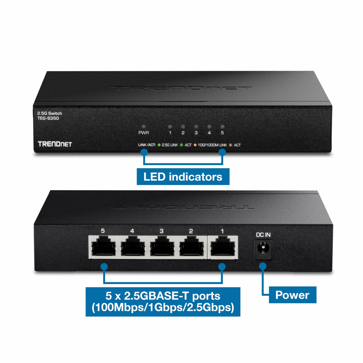 TRENDnet 5 Port Mini Gigabit Switch, TEG-S50g, GREENnet Technology, NDAA + TAA Compliant, Desktop Metal Ethernet Network Switch, 5 x Gigabit Ports, Fanless, Lifetime Protection, Black