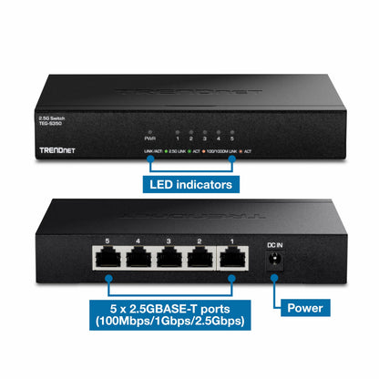 TRENDnet 5 Port Mini Gigabit Switch, TEG-S50g, GREENnet Technology, NDAA + TAA Compliant, Desktop Metal Ethernet Network Switch, 5 x Gigabit Ports, Fanless, Lifetime Protection, Black