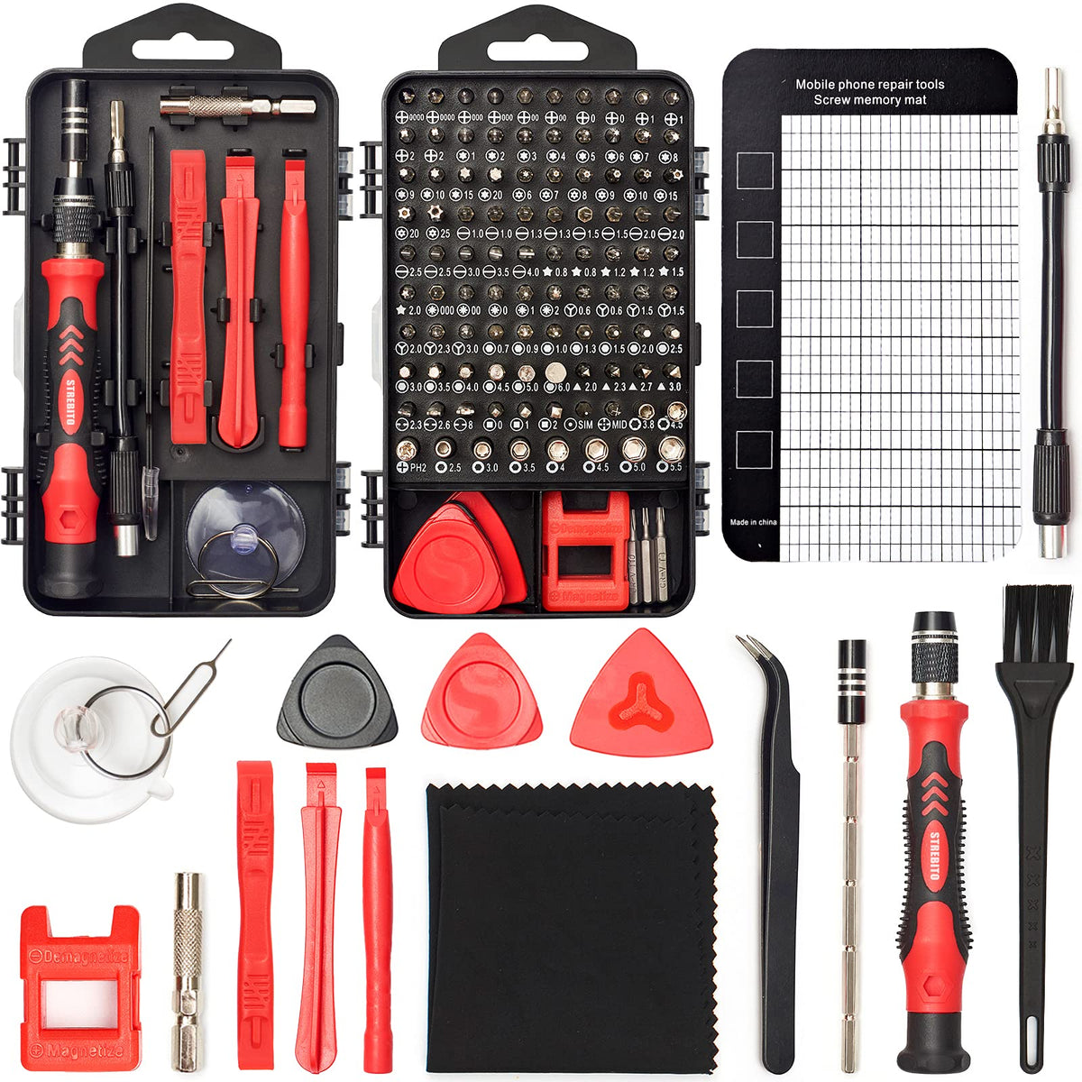 STREBITO Precision Magnetic Screwdriver Set 124-Piece Electronics Tool Kit with 101 Bits, for Computer, Laptop, Cell Phone, PC, MacBook, iPhone, PS4, PS5, Xbox Repair