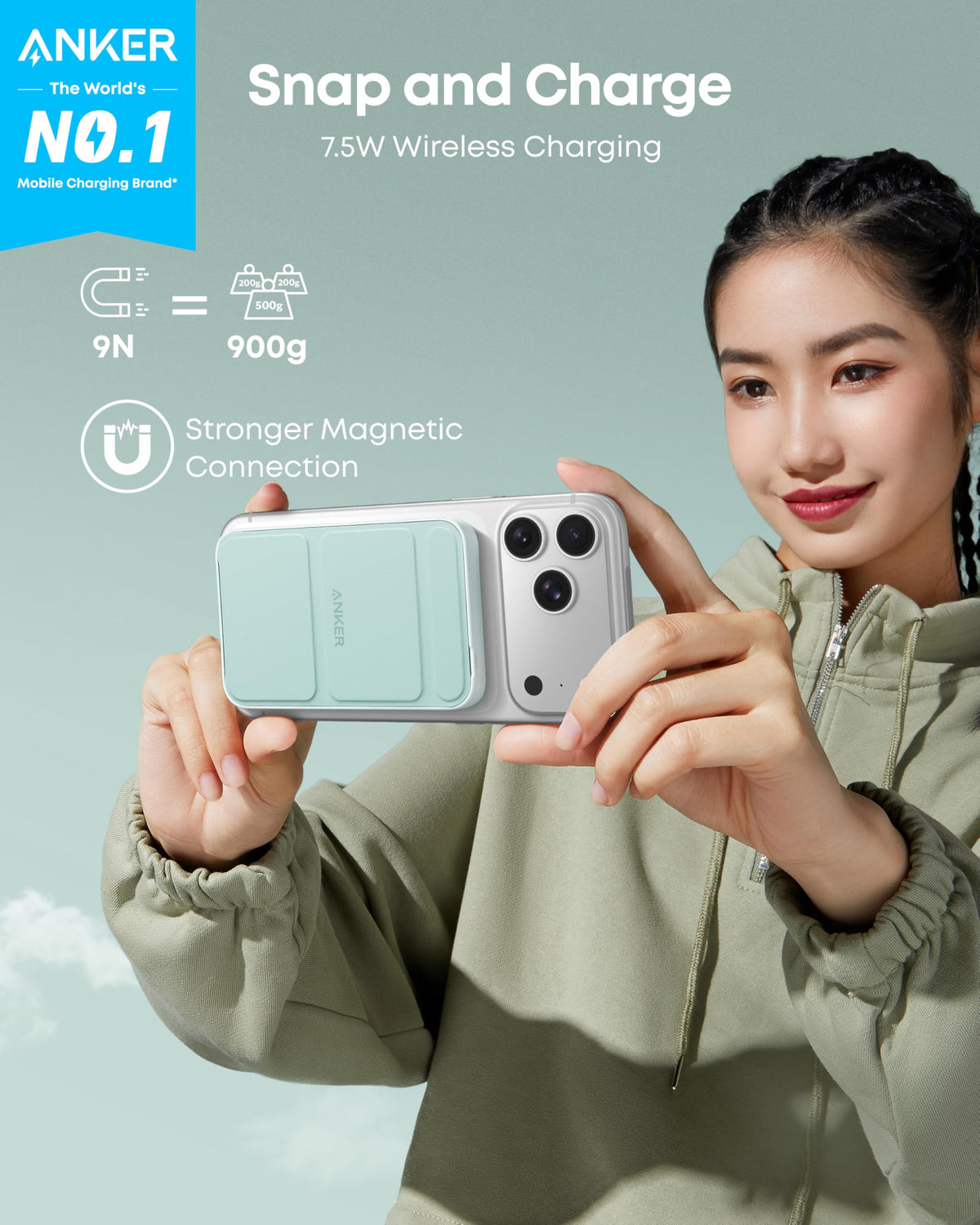 Anker 622 Magnetic Battery (MagGo), 5,000mAh Foldable Magnetic Wireless Portable Charger with Stand and USB-C Port (On the Side), Magsafe-Compatible for iPhone 16/15/14/13 Series