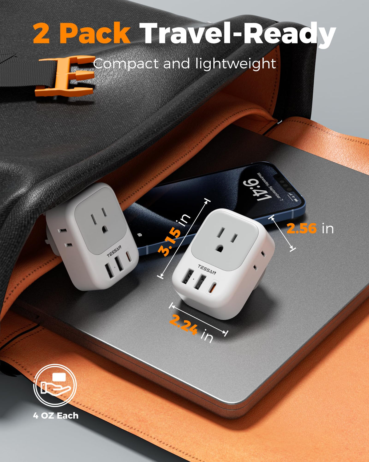2 Pack European Plug Adapter USB C, TESSAN US to Europe Adapter 4 Outlets 3 USB Charger, Type C International Power Adaptor to Italy Spain France Portugal Iceland Germany, Europe Travel Essentials