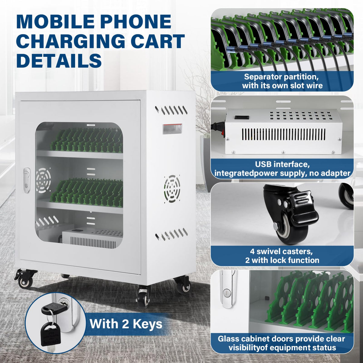 30 Device Mobiles Phone Charging Cart, Mobiles Charging Cabinet for Cell Phone, Rechargeable Cellphone Locker Storage Chargings Station, for Phones/Mini Tablets, School and Enterprise