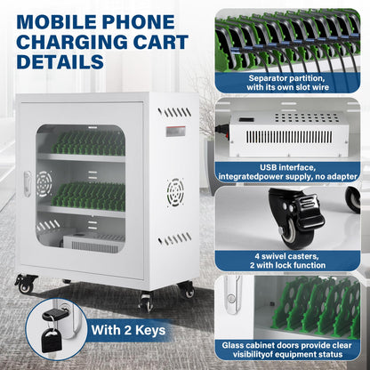 30 Device Mobiles Phone Charging Cart, Mobiles Charging Cabinet for Cell Phone, Rechargeable Cellphone Locker Storage Chargings Station, for Phones/Mini Tablets, School and Enterprise