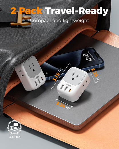 2 Pack European Plug Adapter USB C, TESSAN US to Europe Adapter 4 Outlets 3 USB Charger, Type C International Power Adaptor to Italy Spain France Portugal Iceland Germany, Europe Travel Essentials