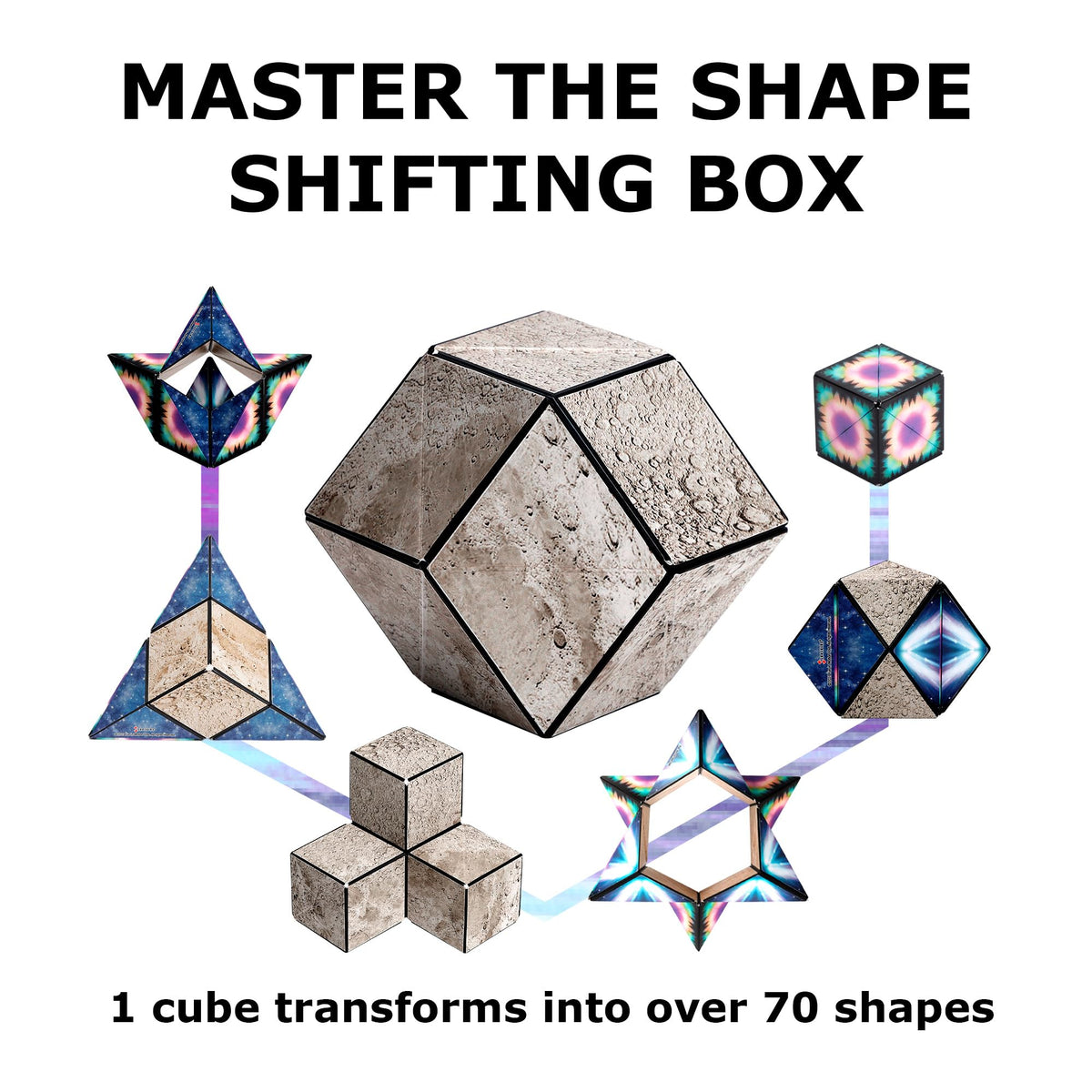 Shashibo Shape Shifting Box - Award-Winning STEM Fidget Toy with Ultra Strong Magnets - Puzzle Cube Transforms Into 100+ Shapes, Perfect Sensory Gift for Kids, Teens, and Adults (Spaced Out)