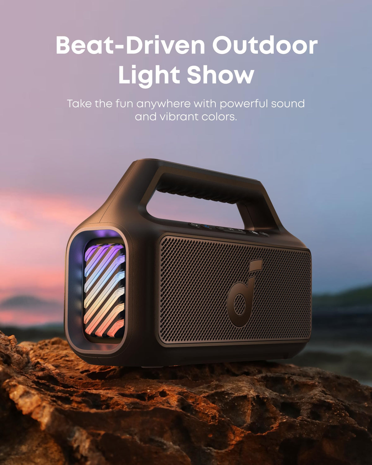 Soundcore Boom 2 By Anker, Outdoor Speaker, 80W, Subwoofer, BassUp 2.0, 24H Playtime, IPX7 Waterproof, Floatable, RGB Lights, USB-C, Custom EQ, Portable for Camping and Beach - Black