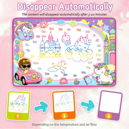 Water Doodle Mat - Kids Painting Writing Color Doodle Drawing Mat Toy Bring Magic Pens Educational Toys for Age 3 4 5 6 7 Year Old Girls Boys Age Toddler Gift